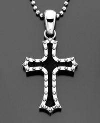 A twist on traditional. This stainless steel and black rubber cross pendant features silvertone bolts for a trendy effect. Chain measures 30 inches; drop measures 3 inches.