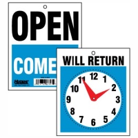 U. S. Stamp and Sign Come In/Open or Will Return Plastic Flip Sign with Clock Hands, 7.5 x 9 Inches (9382)