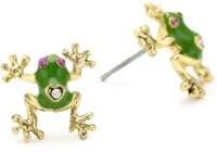 Betsey Johnson Green and Gold Frog Stud Earrings