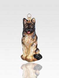 An imposing German shepherd strikes a pose, magnificently detailed from his sweet face to his mottled coat in mouth-blown, hand-painted glass.Glass4H X 2.75W X 1.5DImported