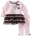 Calvin Klein Baby-Girls Newborn Ruffled Top And Legging, Pink/Brown, 6-9 Months