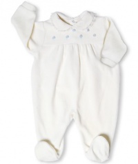 Leveret Velour Footed Off White One Piece Coverall Romper (3-12 Months)