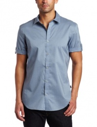 Calvin Klein Sportswear Men's Short Sleeve Roll Up Printed Poplin Woven Shirt, Blue Illusion, Medium