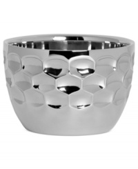 Dazzle a crowd with the Atelier nut bowl from Monique Lhuillier Waterford. A jewel-like geometric motif in gleaming nickel plate adds modern brilliance to the mix.