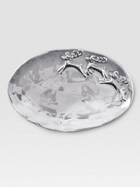 Serve holiday treats - and Santa's cookies on this softly textured platter of recycled aluminum.Hand-crafted13.75L X 9WWipe cleanImported