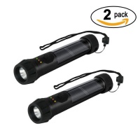 Hybrid Solar Powered Flashlight with Emergency Battery Backup - Black (2 pack)