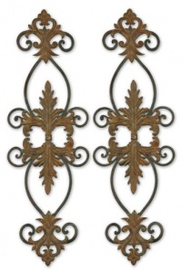 Tuscan Wrought Iron Scrolling Leaf Wall Grill Set 2