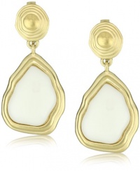 T Tahari Parisian Chic White and Gold Single Drop Clip Earrings