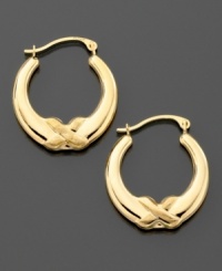 An eye-catching combination of polished and satin-finished 14k gold makes these X hoop earrings a beautiful buy. Approximate diameter: 1/2 inch.