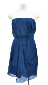 Tibi Dark Blue Drape Front Ruched Strapless Silk Cocktail Dress 6