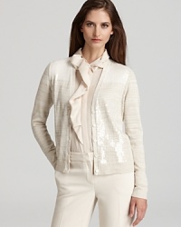 Shimmering sequins lend chic luster to a classic Jones New York Collection cardigan for a luminous approach to layering.