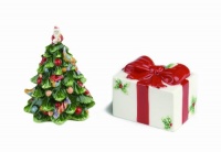 Spode Christmas Tree Present- and Tree-Shaped Salt-and-Pepper Set