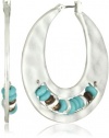 Kenneth Cole New York Urban Seychelle Turquoise-Color and Brown Bead Inlayed Silver Hoop Earrings