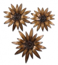 Uttermost 13479 23-1/2-Inch by 23-1/2-Inch Golden Gazanias Metal Wall Art, Set of 3