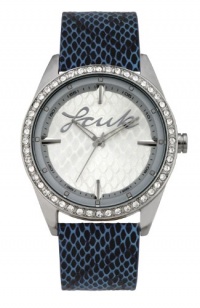 FCUK Women's FC1061SSBL Blue Snake Pattern Leather Strap Stainless Steel Round Case Czech Crystals Watch