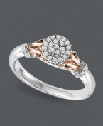 Unique by design. Create the perfect proposal with this exquisite diamond engagement ring. Crafted in sterling silver with 14k rose gold accents at the shoulders, ring features round-cut diamonds (1/6 ct. t.w.) in a circular pattern. Sizes 5-8.