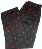 Men's Polo By Ralph Lauren Sleepwear Polo Player Pants, Black with Multiple Red Ponys, Large