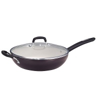 Tramontina Porcelain Enameled Aluminum Covered Everyday Pan, 4-1/2 qt. Black Cherry & Ivory