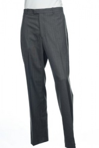 Perry Ellis Portfolio Gray Vertical Striped Flat Front Dress Pants | Size 38x32