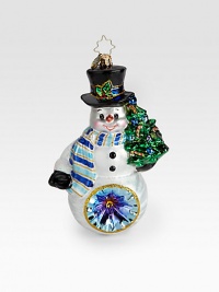 This cheerful snowman will brighten the tree, year after year.Hand-blownHand-painted6 tallMade in Poland