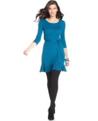 Pretty up your cold-weather wardrobe with this petite sweater dress from Spense. A flirty hemline and belted waist gives it a charming twist!