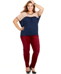 Team your fave jeans with Soprano's colorblocked plus size top.