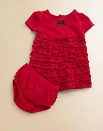 Your beautiful baby will standout in this classic cotton frock with a flurry of ruffles and matching bloomers.CrewneckShort sleevesBack buttonsHigh-waistedRuffled skirtCottonMachine washImported Please note: Number of buttons may vary depending on size ordered. 