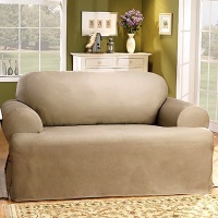 Sure Fit 139727269B_L-LNEN Duck Solid T-Cushion Loveseat Slipcover, Linen