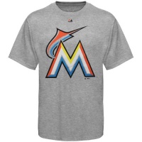 Miami Marlins Soft Density Official Logo Grey T-shirt