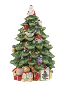 Spode Christmas Tree Sculpted Christmas Tree Shaped Covered Cookie Jar, 15-Inch