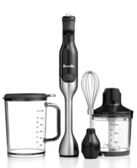 Right place, right time. This versatile hand blender is always on-call, bringing power, precision and convenience to your countertop. Perfect for blending on the spot in your pots and pans or whipping up a quick mix in the included measuring jug, this blender offers 15 speeds for a wide range of recipes. 1-year warranty. Model BSB510XL.