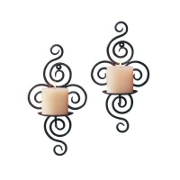 Gifts & Decor Pair of Swirling Iron Hanging Wall Candleholder Sconce