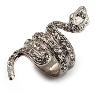 Silver Tone Swarovski Crystal Snake Ring