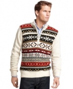 Prints pump up the cool quotient of this warm sweater from Izod.