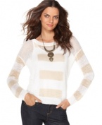 Sheer stripes make this Kensie sweater a hot layering piece for spring!