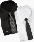 His look just got a major style makeover with these shirts from Sean John. Each comes with a different clip on tie to complete his sophisticated little gentleman look.