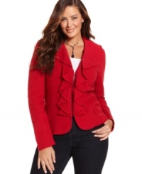 Lend feminine elegance to your look this season with Charter Club's plus size wool jacket, accented by romantic ruffles.