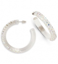 White Acrylic Rainbow Swarovski Crystal Hoop Earrings