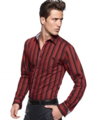 Go vertical. This striped woven shirt from INC will get you to great style heights.