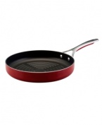 Cook with confidence-always have a bold approach to prep and cooking with the statement red of this professional round grill pan. A porcelain enamel exterior with a heavy-gauge construction aides in fast heat-up and eliminates hot spots that can burn food. Food slides right off the nonstick interior, which is exceptionally long-lasting and durable, so you can spend less time at the sink and more time cooking up masterpiece creations. Limited lifetime warranty.