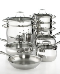 Good looking. Great cooking. Belgique cookware is known for its elegant bell-shaped styling and quality construction, featuring durable stainless steel bodies and aluminum disk core induction bases for fast, even heating on virtually any cooktop. Limited lifetime warranty. (Clearance)