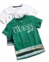 GUESS Kids Little Boy Border Stripe Tee, WHITE (7)