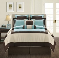 Fashion Street Gramercy 8-Piece Comforter Set, California King, Aqua/Brown