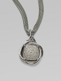 From the Infinity Collection. A timeless look to last an infinity - a sparkling enhancer of pavé diamonds elegantly wrapped in an entwinement of cable and smooth sterling silver. Diamonds, 1.74 tcw Sterling silver Width, about ¾ Length, about ¾ Imported Please note: Chain sold separately. 