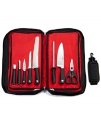 Cooking class. Be ready for whatever comes your way in the kitchen with this charming collection of smart, precision tools. Made in Germany and crafted from the finest materials, this durable set, which includes everything from zester to boning knife to a convenient storage bag, is exactly what the sophisticated chef demands.