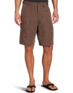 Cubavera Men's Flat Front Linen Blend Herringbone Textured Cargo Short