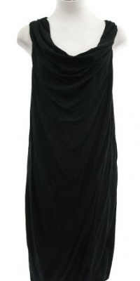 Pure DKNY Black Cotton Draped Neck Tank Dress X-Petite