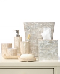 Naturally luxurious. Featuring a sleek, modern design and exquisite mother-of-pearl tiles, the Mother of Pearl tissue holder from Roselli Trading Company adorns your bath with quality and sophistication found in the world's poshest hotels.