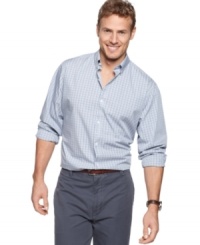 Check point. Get an easy pass in this stylish, comfortable checkered shirt from Calvin Klein.