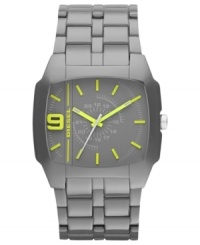 Lime green hues blend with gunmetal tones on this structured watch from Diesel.